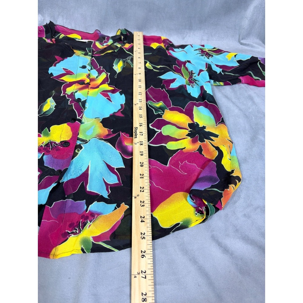 Soft Surroundings 3X Black Semi Sheer Tropical 3/4 Sleeve 100% Silk Blouse - Picture 5 of 15